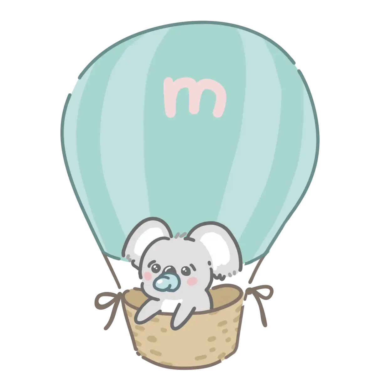 コアラのキャラクターが気球に乗っているイラスト